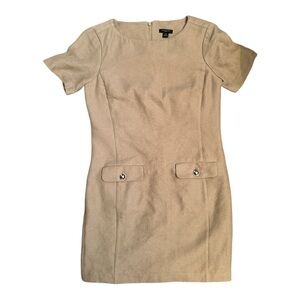 Tan Sheath Mini Dress with Crew Neck